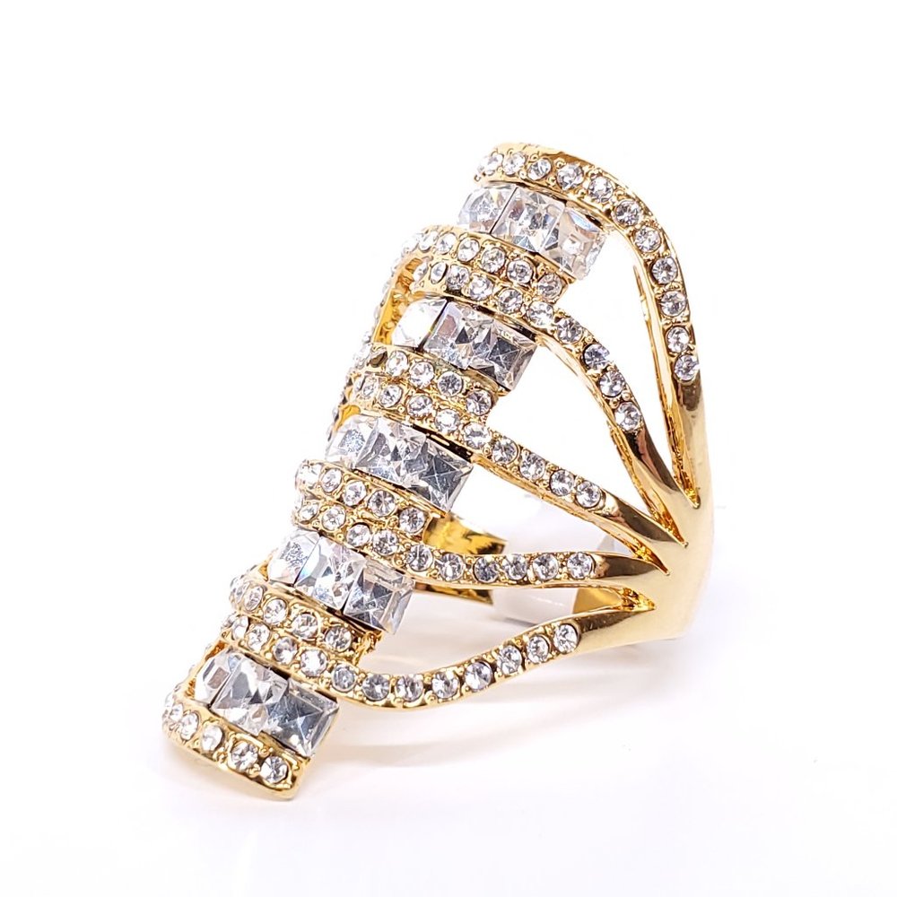 Gold Tone Fashion Ring Clear Stones NWT